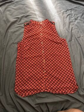 Michael Kors Red and Black Circular Print Sleeveless Blouse